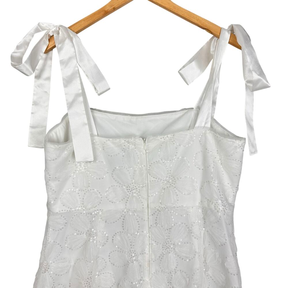 Adrianna Papell Tie Strap Lace Overlay Floral Midi Cocktail Dress White Size 16 - Picture 11 of 16